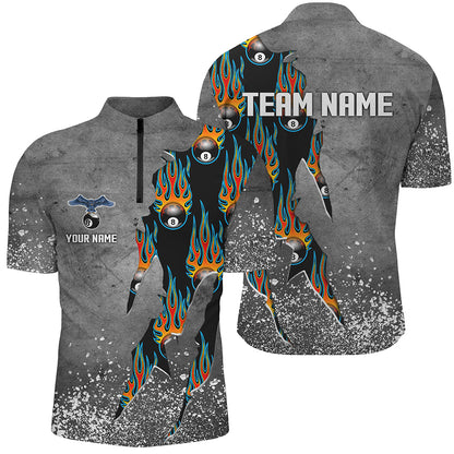 Custom Ball 8 Grey Grunge Billiard Shirts For Men Best Custom Team Name Billiard Jerseys |Blue TDM1561