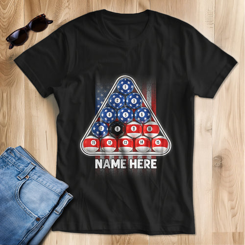 8 Ball Pool USA T-Shirts Custom Patriotic American Flag Billiard Shirts, Gifts For Pool Player TDM3944