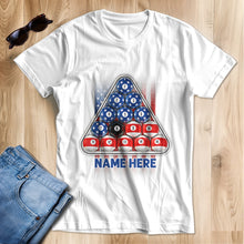 Load image into Gallery viewer, 8 Ball Pool USA T-Shirts Custom Patriotic American Flag Billiard Shirts, Gifts For Pool Player TDM3944
