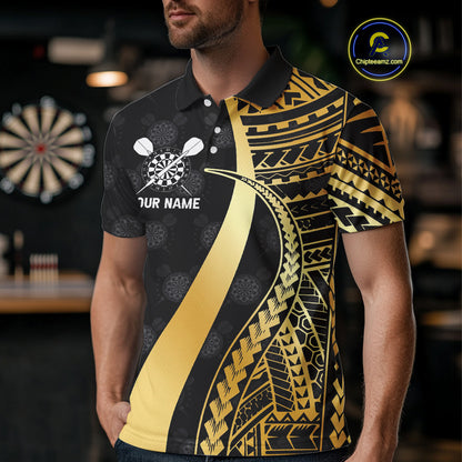Personalized Black And Golden Tribal Dart Shirts For Men Custom Dart Jersey Team Polo & 1/4 Zip TDM4105
