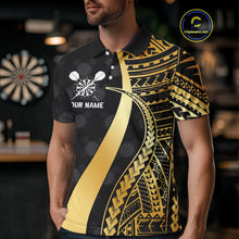 Load image into Gallery viewer, Personalized Black And Golden Tribal Dart Shirts For Men Custom Dart Jersey Team Polo &amp; 1/4 Zip TDM4105