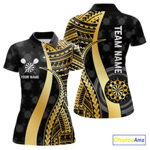 Load image into Gallery viewer, Personalized Black And Golden Tribal Dart Shirts For Women Custom Dart Jersey Team Polo &amp; 1/4 Zip TDM4105