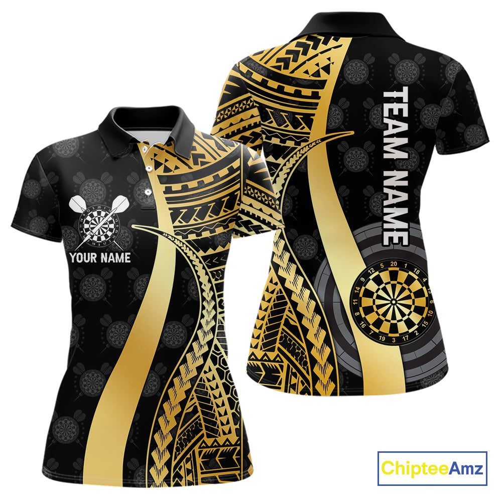 Personalized Black And Golden Tribal Dart Shirts For Women Custom Dart Jersey Team Polo & 1/4 Zip TDM4105