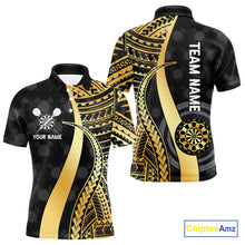 Load image into Gallery viewer, Personalized Black And Golden Tribal Dart Shirts For Men Custom Dart Jersey Team Polo &amp; 1/4 Zip TDM4105