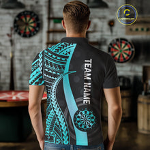 Load image into Gallery viewer, Personalized Black And Turquoise Tribal Dart Shirts For Men Custom Dart Jersey Team Polo &amp; 1/4 Zip TDM4106