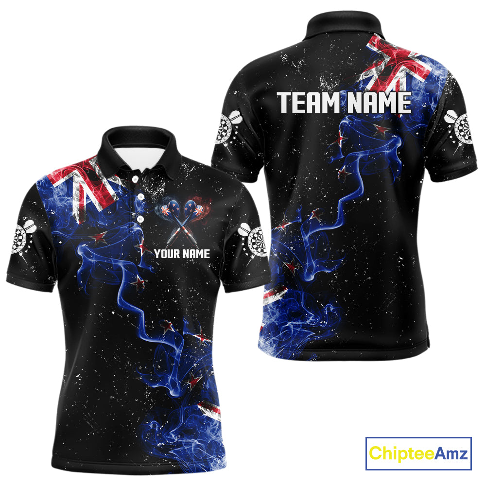 Customized Grunge New Zealand Flag Smoke Darts Polo & 1/4 Zip, Patriotic Darts Jerseys For Men TDM4289