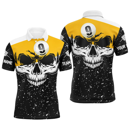 Funny Skull 9 Ball Pool Custom Grunge Black White Billiard Shirts For Men, Billiard Jerseys Apparel TDM2139