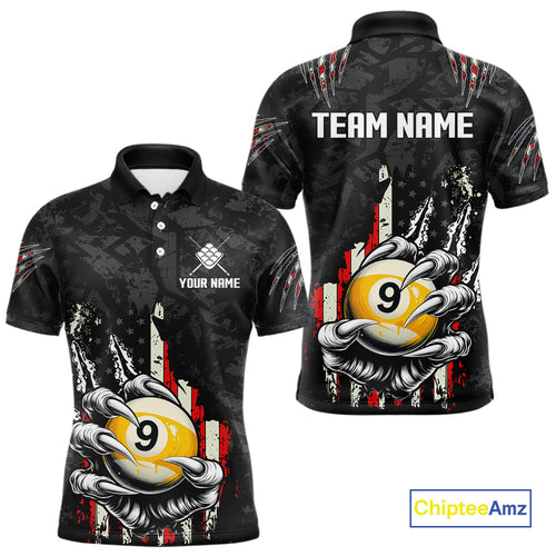 Funny Claw Tearing US Flag 9 Ball Pool Custom Billiard Shirts For Men, Patriotic Billiard Jerseys TDM4473