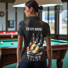 Load image into Gallery viewer, Funny Claw Tearing US Flag 9 Ball Pool Custom Billiard Shirts For Women, Patriotic Billiard Jerseys TDM4473