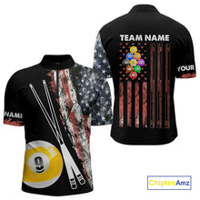 Load image into Gallery viewer, Retro Grunge American Flag 9 Ball Pool Billiard Shirt For Men Custom Patriotic Billiard Team Jersey TDM4474