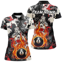 Load image into Gallery viewer, Flame 8 Ball Pool Abstract Smoke Pattern Custom Women Billiard Shirts, Grunge Billiard Jerseys |Red TDM2644