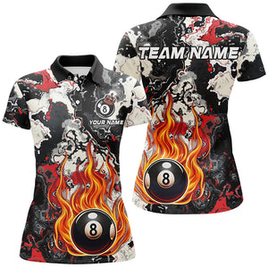 Flame 8 Ball Pool Abstract Smoke Pattern Custom Women Billiard Shirts, Grunge Billiard Jerseys |Red TDM2644