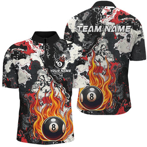 Flame 8 Ball Pool Abstract Smoke Pattern Custom Men Billiard Shirts, Grunge Billiard Jerseys |Red TDM2644