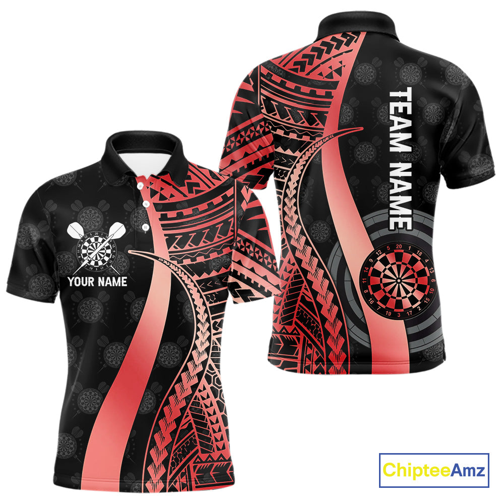 Personalized Black And Red Tribal Dart Shirts For Men Custom Darts Jersey Team Polo & 1/4 Zip TDM4913