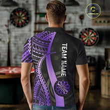 Load image into Gallery viewer, Personalized Black And Purple Tribal Dart Shirts For Men Custom Darts Jersey Team Polo &amp; 1/4 Zip TDM4914