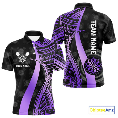 Personalized Black And Purple Tribal Dart Shirts For Men Custom Darts Jersey Team Polo & 1/4 Zip TDM4914