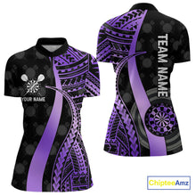 Load image into Gallery viewer, Personalized Black And Purple Tribal Dart Shirts For Women Custom Darts Jersey Team Polo &amp; 1/4 Zip TDM4914