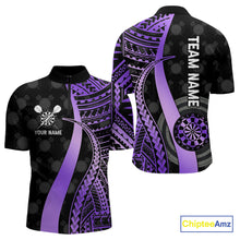 Load image into Gallery viewer, Personalized Black And Purple Tribal Dart Shirts For Men Custom Darts Jersey Team Polo &amp; 1/4 Zip TDM4914