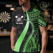 Load image into Gallery viewer, Personalized Black And Green Tribal Dart Shirts For Men Custom Darts Jersey Team Polo &amp; 1/4 Zip TDM4915