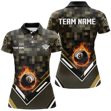 Load image into Gallery viewer, Customized Yellow 8 Ball Fire Tech Camo Pattern Billiard Sport Jerseys For Women Billiard Team Shirts TDM2894