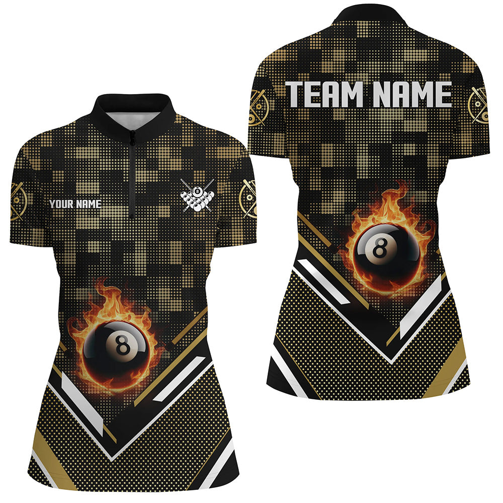 Customized Yellow 8 Ball Fire Tech Camo Pattern Billiard Sport Jerseys For Women Billiard Team Shirts TDM2894