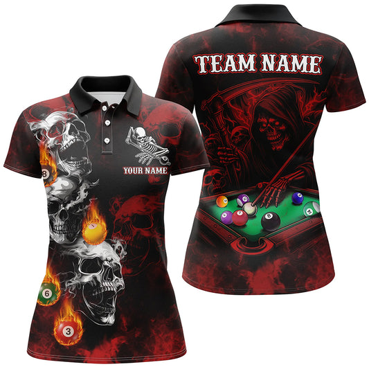 Personalized Red Smoke Skull Billiard Shirts For Women Custom Grim Reaper Billiard Jerseys TDM3364