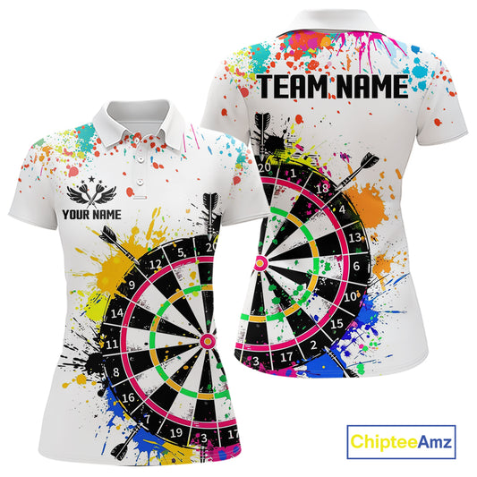Funny Dartboard Colorful Paint Dart Shirt For Men Custom Darts Team Jersey Polo & 1/4 Zip |White TDM5623