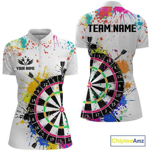 Funny Dartboard Colorful Paint Dart Shirt For Men Custom Darts Team Jersey Polo & 1/4 Zip |White TDM5623