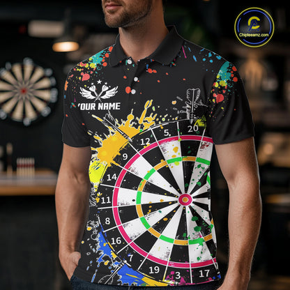 Funny Dartboard Colorful Paint Dart Shirt For Men Custom Darts Team Jersey Polo & 1/4 Zip |Black TDM5624