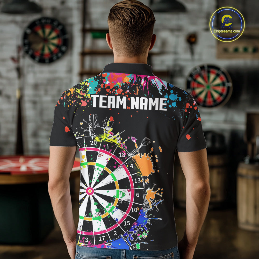 Funny Dartboard Colorful Paint Dart Shirt For Men Custom Darts Team Jersey Polo & 1/4 Zip |Black TDM5624