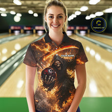 Load image into Gallery viewer, Orange Grim Reaper Fire Smoke Bowling Jersey For Women Custom Bowling Team Shirt Polo &amp; 1/4 Zip TDM6233