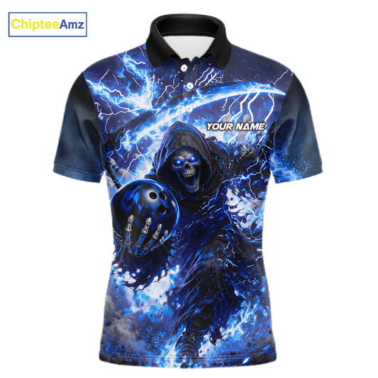 Blue Grim Reaper Fire Smoke Bowling Jersey For Men Custom Bowling Team Shirt Polo & 1/4 Zip TDM6234