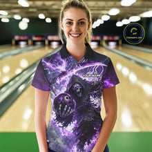 Load image into Gallery viewer, Purple Grim Reaper Fire Smoke Bowling Jersey For Women Custom Bowling Team Shirt Polo &amp; 1/4 Zip TDM6235