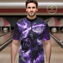 Load image into Gallery viewer, Purple Grim Reaper Fire Smoke Bowling Jersey For Men Custom Bowling Team Shirt Polo &amp; 1/4 Zip TDM6235