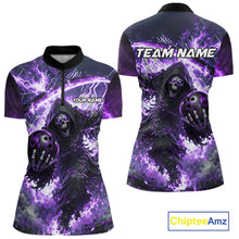 Load image into Gallery viewer, Purple Grim Reaper Fire Smoke Bowling Jersey For Women Custom Bowling Team Shirt Polo &amp; 1/4 Zip TDM6235