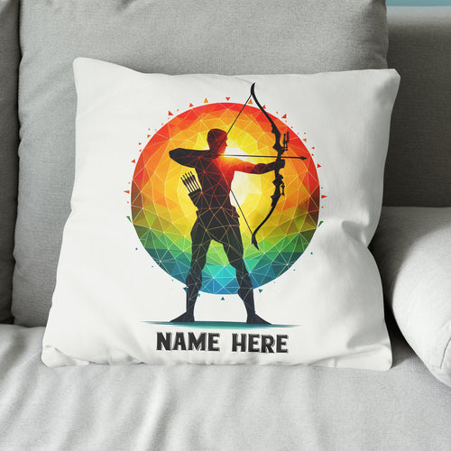 Colorful Men Archer Custom Name White Pillow, Best Archery Pillow Gifts TDM0857