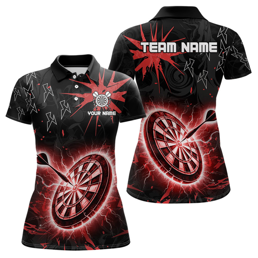 Custom Dart Jerseys For Women, Black And Red Dartboard Thunder Lightning Darts Shirts Polo & 1/4 Zip TDM3666