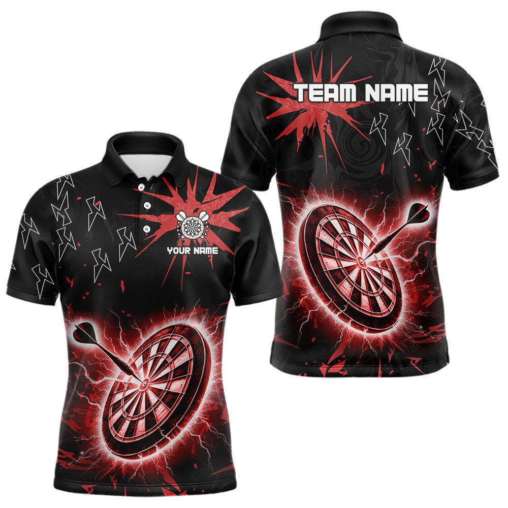 Custom Dart Jerseys For Men, Black And Red Dartboard Thunder Lightning Darts Shirts Polo & 1/4 Zip TDM3666