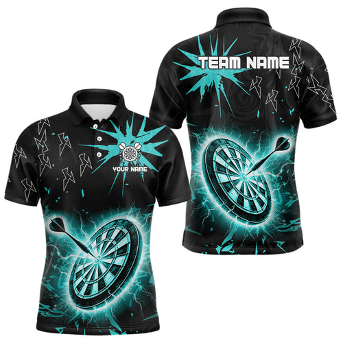 Custom Dart Jerseys For Men, Black And Turquoise Dartboard Thunder Lightning Darts Polo & 1/4 Zip TDM3667