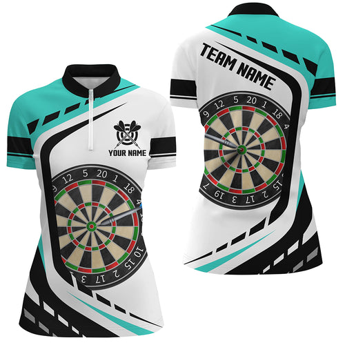 Dartboard Turquoise Jerseys Women Darts Quarter-Zip Shirts Custom Darts Uniform For Team TDM1365
