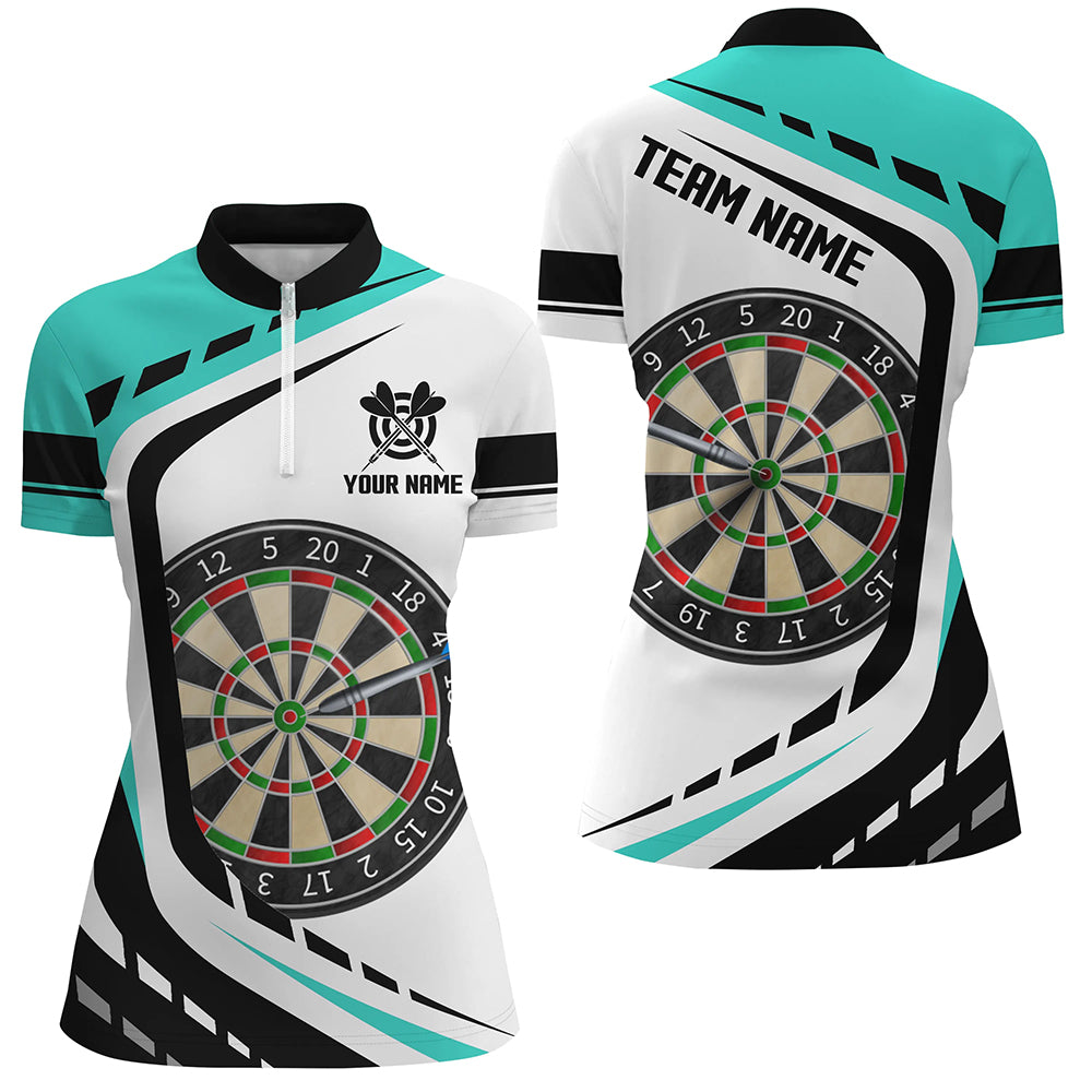Dartboard Turquoise Jerseys Women Darts Quarter-Zip Shirts Custom Darts Uniform For Team TDM1365