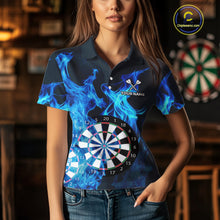 Load image into Gallery viewer, Blue Flaming Dartboard Darts Polo &amp; Quarter Zip Custom Dart Shirts For Women Team Dart Jerseys TDM3821