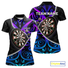 Load image into Gallery viewer, Neon Purple Blue Tribal Pattern Dart Shirts For Women Custom Dart Jerseys Team Polo &amp; Quarter Zip TDM3823