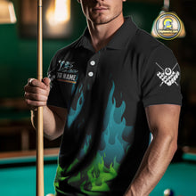 Load image into Gallery viewer, Green And Blue Flaming 8 Ball Pool Men Billiard Polo &amp; 1/4 Zip Custom Pool Team Player Jersey TDM3828