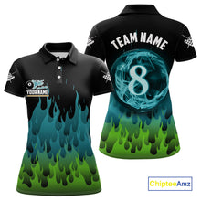 Load image into Gallery viewer, Green And Blue Flaming 8 Ball Pool Women Billiard Polo &amp; 1/4 Zip Custom Pool Team Player Jersey TDM3828