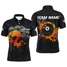 Load image into Gallery viewer, Custom Grunge Orange Skull 8 Ball Pool Men Billiard Polo &amp; Quarter-Zip Shirts, Pool Player Shirts TDM1733
