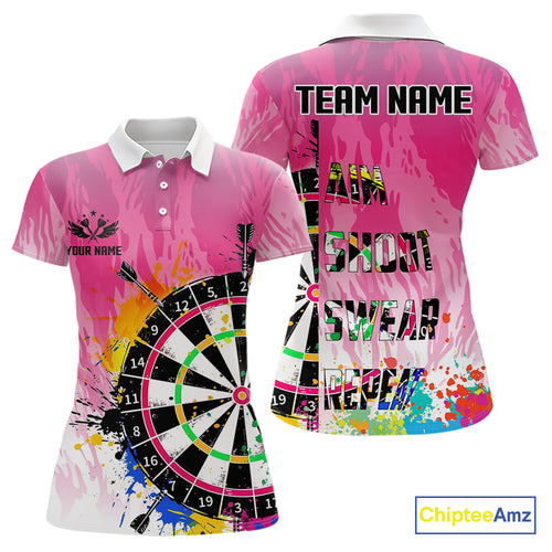 Funny Dartboards Colorful Paint Aim Shoot Swear Repeat Custom Women Darts Shirt, Dart Jerseys |Pink TDM4115