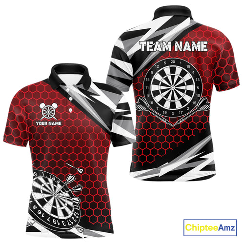 Personalized Dartboard Red Hexagon Dart Shirts For Men Custom Team Polo & 1/4 Zip Darts Jerseys TDM4116