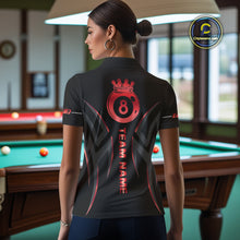 Load image into Gallery viewer, Customized 8 Ball Pool Crown Women Billiard Shirts, Red And Black Billiard Team Shirt Pool Jerseys TDM4728
