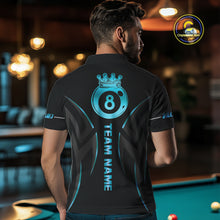 Load image into Gallery viewer, Custom 8 Ball Pool Crown Men Billiard Shirts, Blue Cyan And Black Billiard Team Shirt Pool Jerseys TDM4729